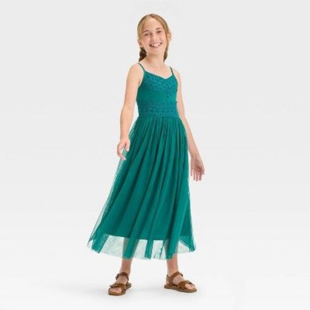 ZENZI - Zenzi Girls' Sleeveless Lace Maxi Dress - Dark Gre Green - Picture 2 of 2